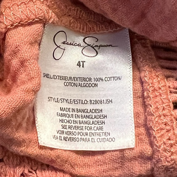 Jessica Simpson Girls Boho Top Size 4T Mauve Textured Cotton Lace Trim Blouse - Picture 6 of 6